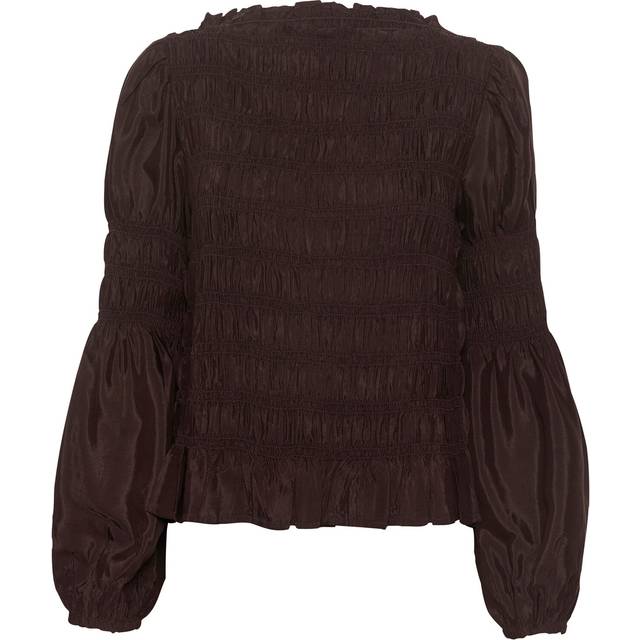 Henva Long Sleeve Smock Blouse Plain - Brown - 14