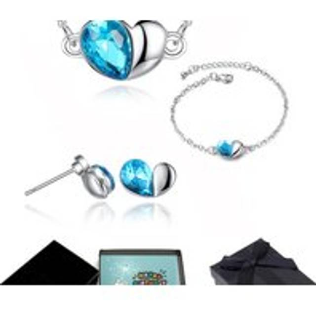 Chic Necklace, Earrings & Bracelet Set With Msg | Wowcher - Silver