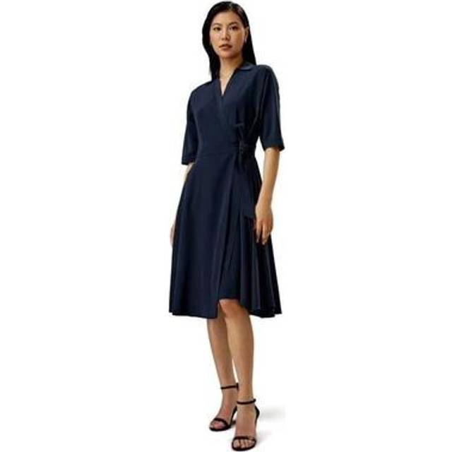 LILYSILK Silk Wrap Dress Silk Cr¨ºpe De Chine V-Neck And Relaxed Half-Sleeves UK Navy Blue XS