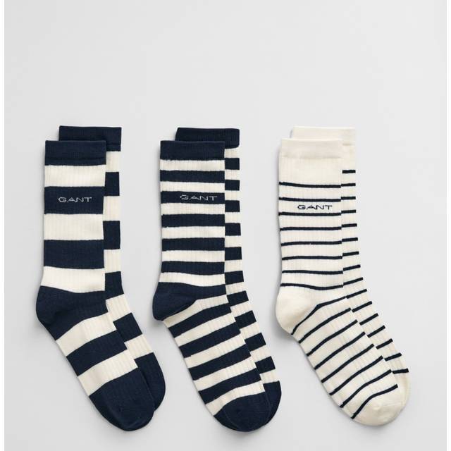 GANT – Marinblå, randiga sportstrumpor med logga, 3-pack