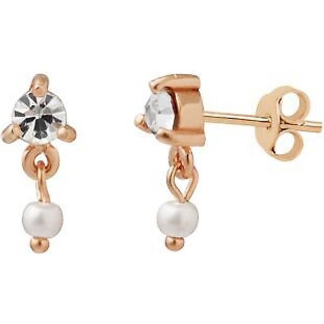 Rose gold plated sterling silver cz pearl drop stud earrings