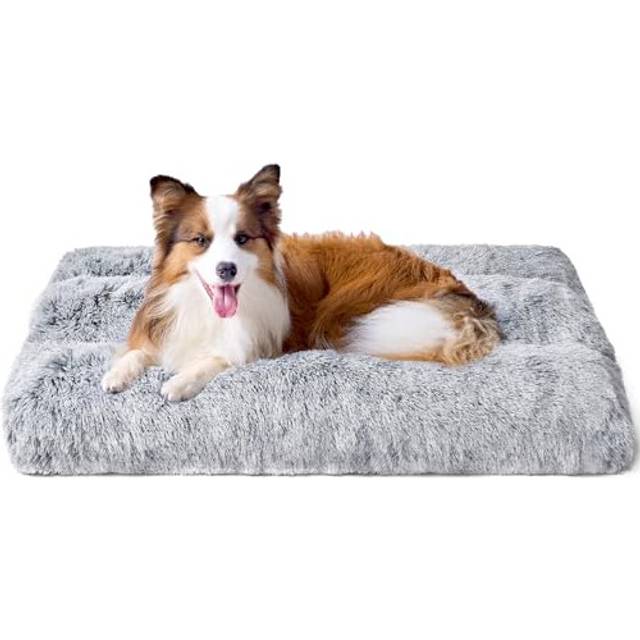 EHEYCIGA Fluffy Extra Large Dog Crate Bed XL, Calming Anti Anxiety Dog Pet Bed Washable, Dog Mat Mattress for Crate with Anti-Slip Bottom, Grey,
