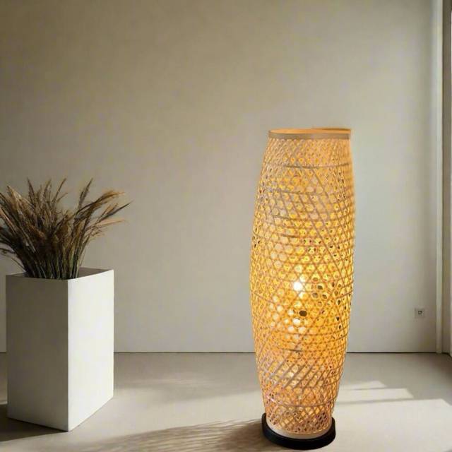 Large 83cm Natural Bamboo Floor Lamp - One Size