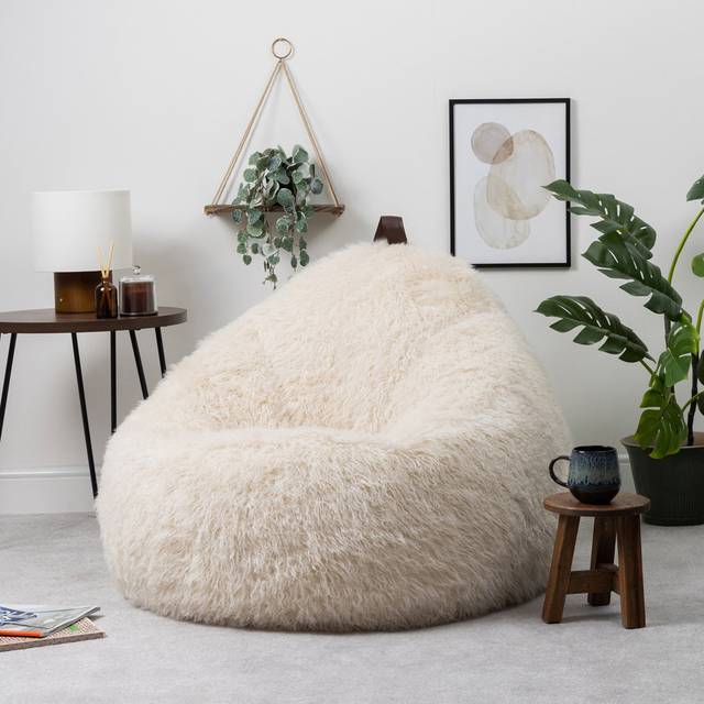 Casswell Cocoon Faux Fur Fluffy Bean Bag Chair - White (Large; Medium)