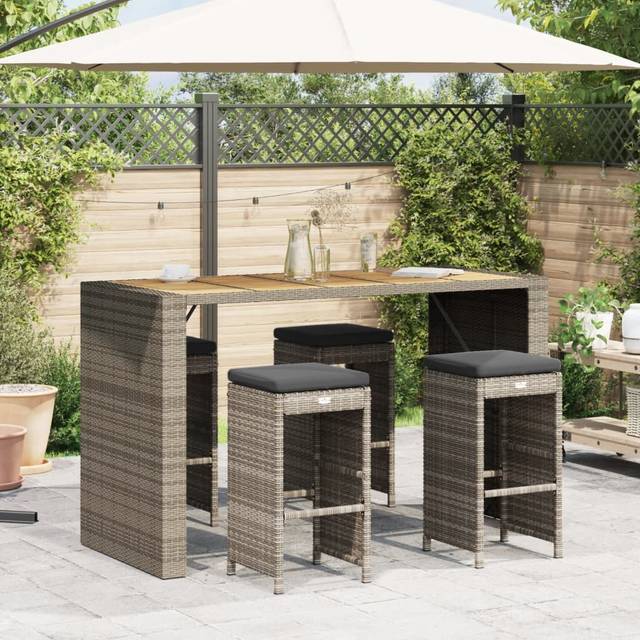 Vidaxl - Garden Bar Stools with Cushions 4 pcs Grey Poly Rattan