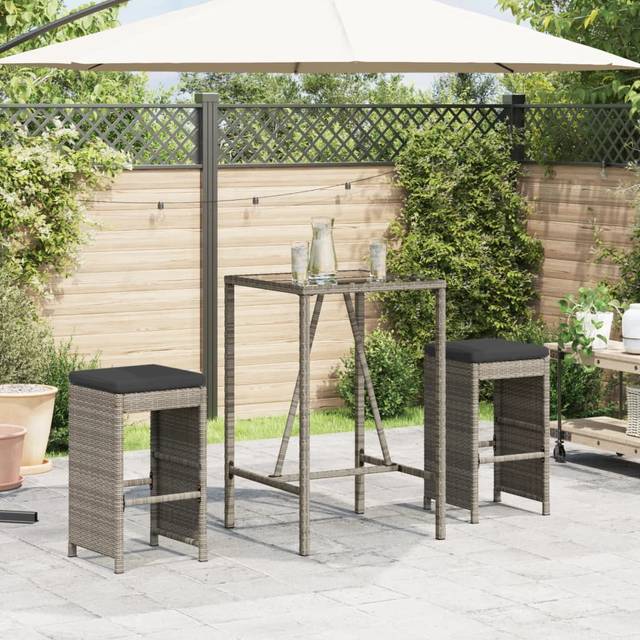 Vidaxl - Garden Bar Stools with Cushions 2 pcs Grey Poly Rattan