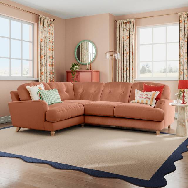 Martha Vintage Velvet Full Corner Sofa - Vintage Velvet Apricot