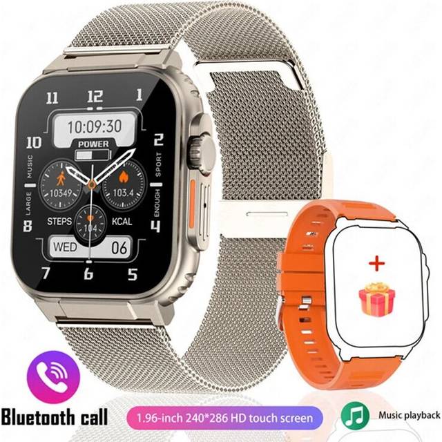 (mesh silver, 600mA-Bluetooth call) HYTRON Bluetooth Call Smart Watch Men 1.96inch 600Mah Large Battery 100+