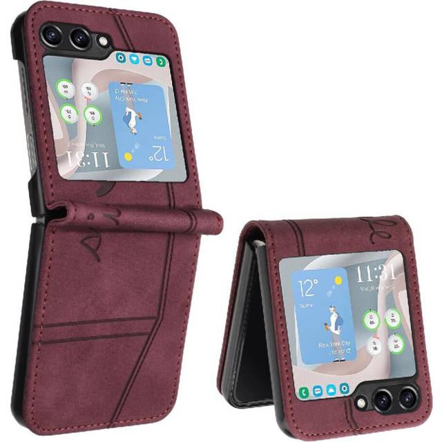 (Red) Phone Case for Samsung Galaxy Z Flip 6 Magnetic Closure Flip Folio Wallet Pu Leather Card Slots Cover Hand Strap