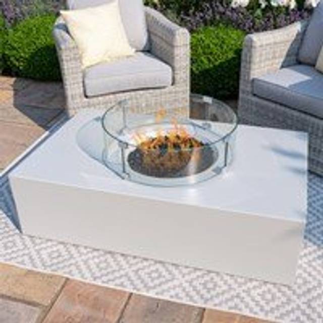 Maze Rattan Rectangular Gas Fire Pit Coffee Table - Pebble White