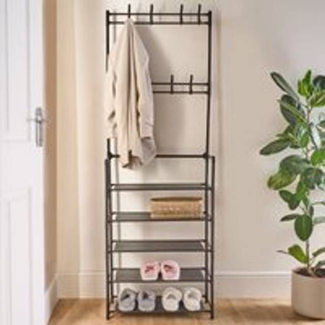 OHS 16 Hook Garment Rack with Shelving - Black