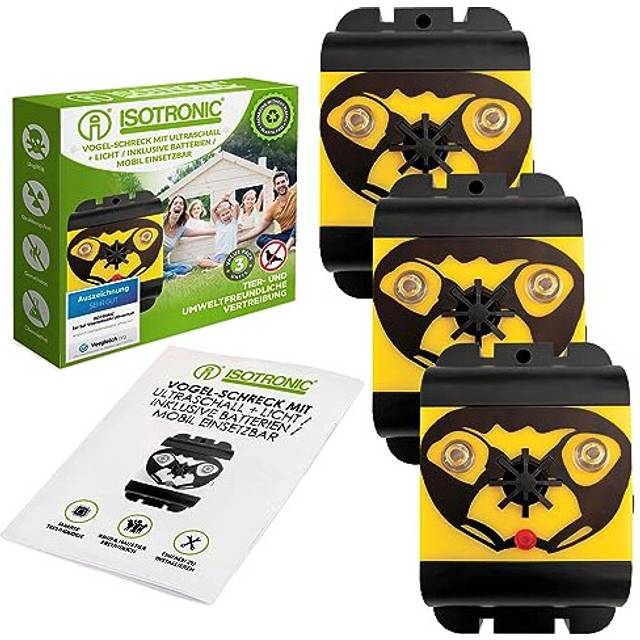 ISOTRONIC Ultrasonic Bird Repeller device, Battery powered portable Bird Deterrent, Pigeon Scarer - Pack of 3 Pcs.