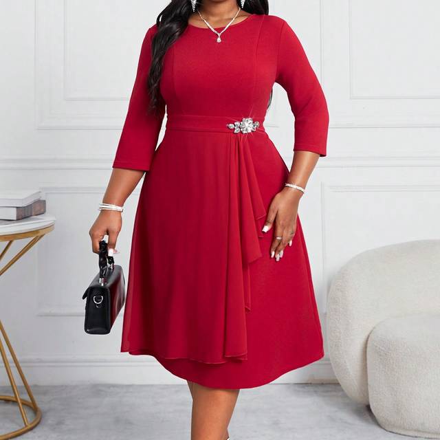 Fleurora Autumn And Winter Christmas Party Dress Elegant Vintage Work Wedding Cocktail Party Flared Cloak Sleeve New Product A Line Dress Plus Size Dresses Bri