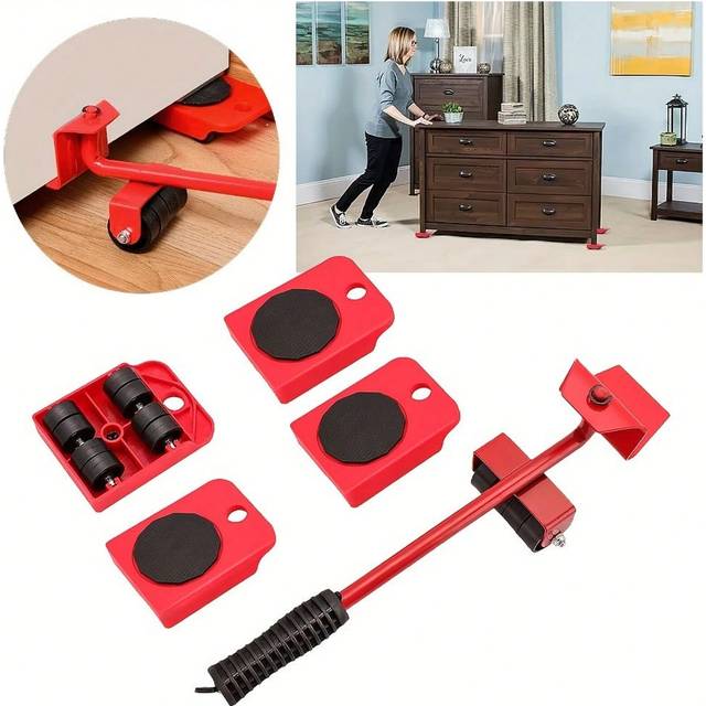 SHEIN Furniture Sliders Moving Wheels Kit - Furniture Lifter Casters Kits With 360 Degree Rotatable Pads For Heavy Appliances Red