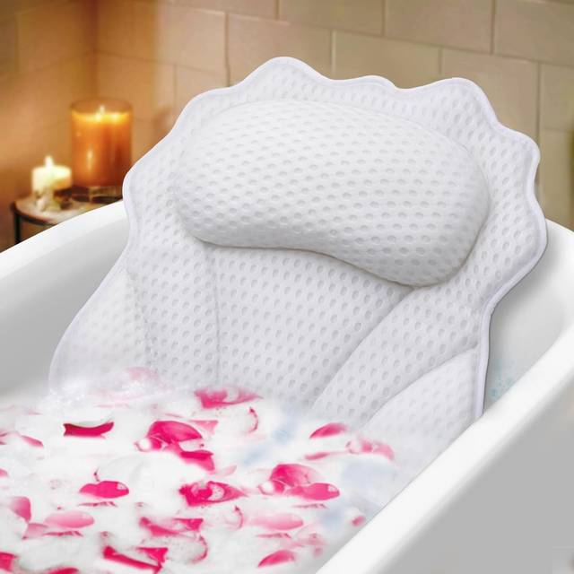 Bath Pillow RUVINCE Ergonomic Luxury bathtub pillow with head,Neck, Shoulder and back support, 4D bath pillows for tub