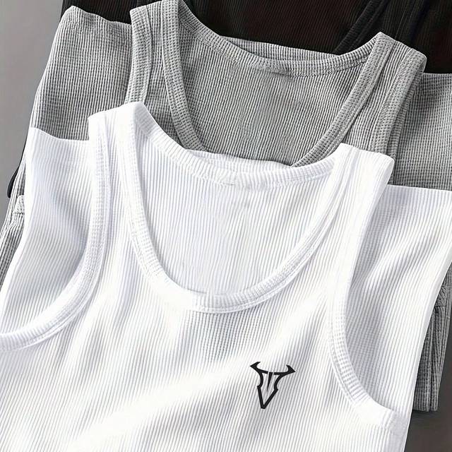 Manfinity 3pcs Boyfriend Style Men Solid Color Round Neck Casual Sport Tank TopsÂ Workout Tops Tank Top Pack Basic T ShirtÂ BasketballÂ Jersey Boyfriend Styl