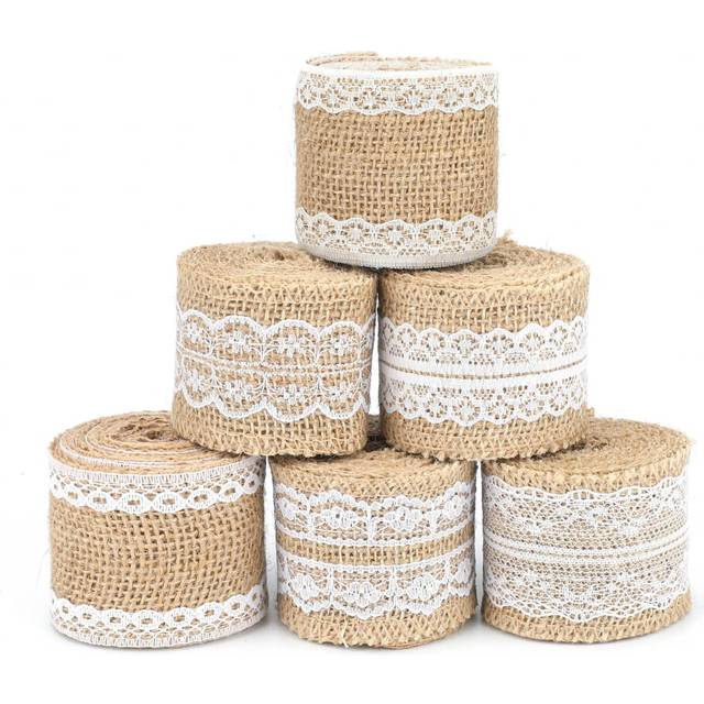 Hessian Burlap Ribbon with Lace, 12M Natural Jute Trim Craft Ribbon, Rustic Hessian Themed Tape for Gift Wrapping and Crafts