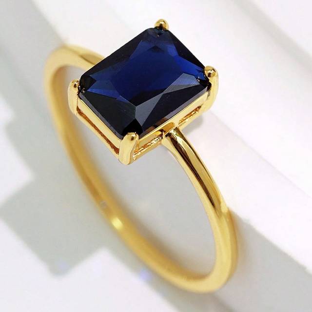 Charm-In Gold-Plated Ring With Royal Blue Square Zirconia Stone For Women - Multiple Sizes Available - Wedding And Party Jewelry