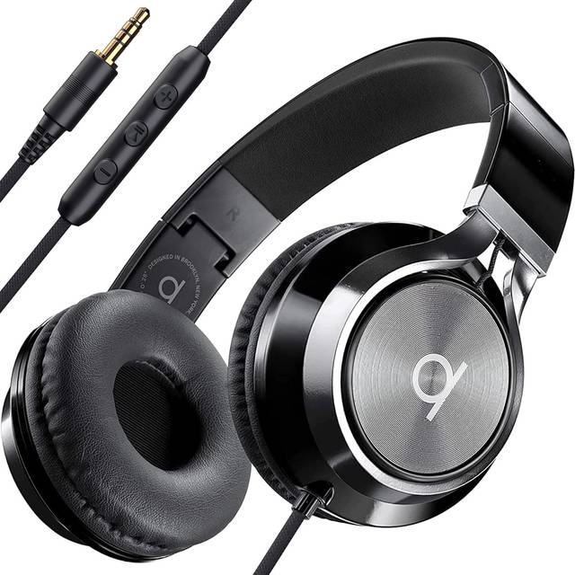 Artix CL750 Foldable Noise Isolating On Ear Headphones Wired with Microphone and Volume Control, Stereo Head Phones Corded with Adjustable Headband