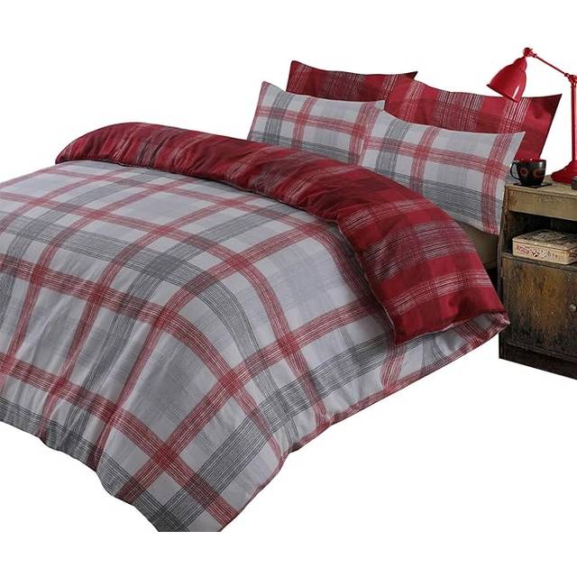 Boston Brushed Cotton Duvet Cover Bedding Set - Red / Single