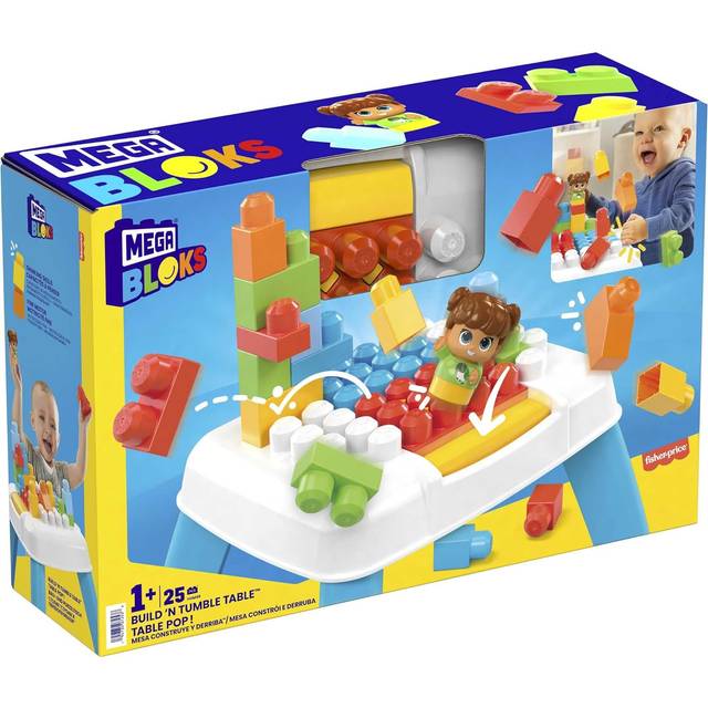 BLOKS Fisher-Price Toddler Building Blocks, Build n Tumble Activity Table with 25 Pieces and Storage, 1 Figure, Kids Age 1+ Years, HHM99