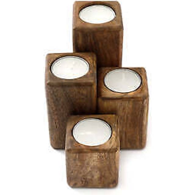 Set Of Four Mango Wood Tealight Holders