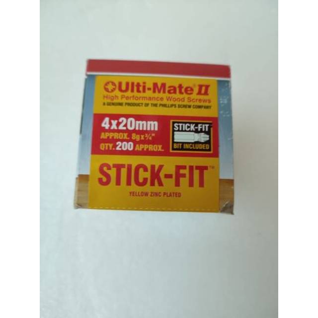 Ulti-Mate Stick-Fit High Performance Woodscrews 4.0 x 20mm Zinc/Yell Pass - Box of 200
