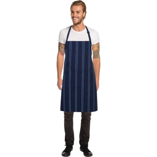Chef Works Presidio Navy Satin Stripe Bib Apron