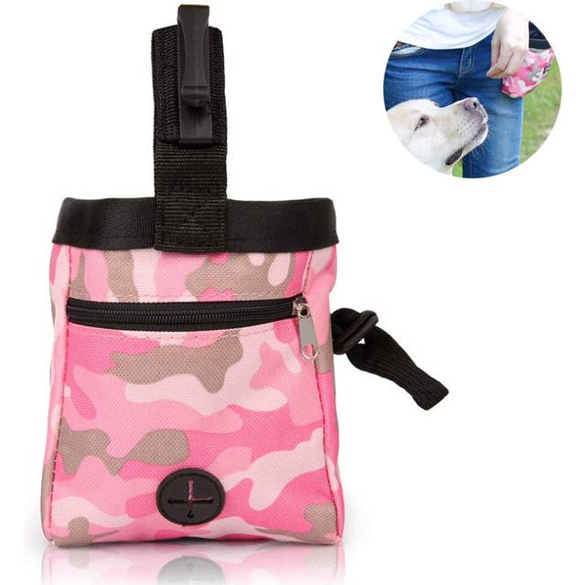 Dog Treat Pouch Training Bag With Clip, Outdoor Training Dog Snack Reward Waist Pocket Pet Feed Training Pouch-Pink