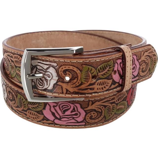 CTM Women&#39;s Floral Embossed Western Belt - Tan 34 (34)