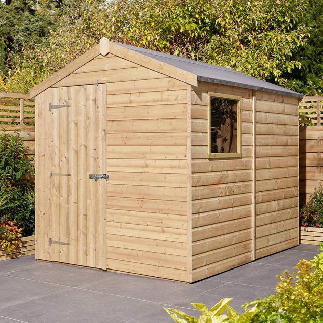 Rowlinson 8x6 Shiplap Apex Shed Single Door w/ Window, Brown