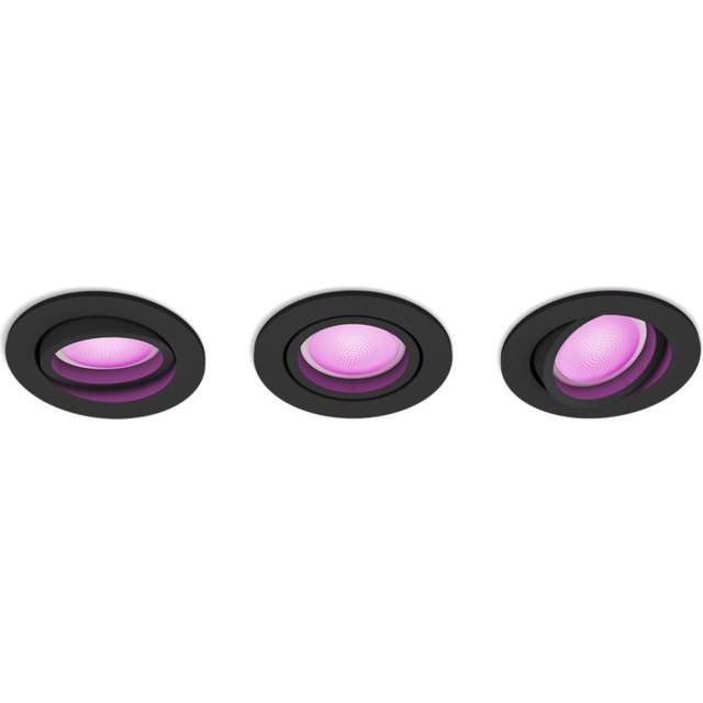 Philips Hue Centura svart rund, 3-pack: infällda spotlights, GU10 spotlights (5.7W), Philips Hue White and Color, Zigbee & BT, röststyrning via Amazon Alexa, Google Home, Siri