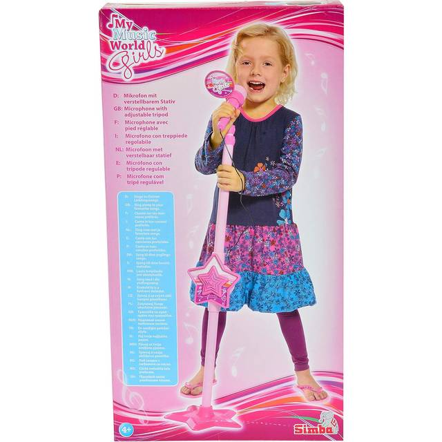Simba 106830691 - My Music World Mikrofon med Stativ - Rosa Mikrofonstativ från My Music World med MP3 Kompatibel Mikrofon och Justerbart Stativ, 85-100 cm, Från 4 år