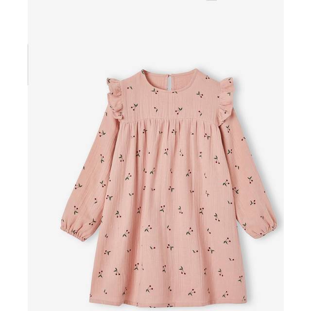 Dress with Ruffles on the Shoulders, in Cotton Gauze rosy