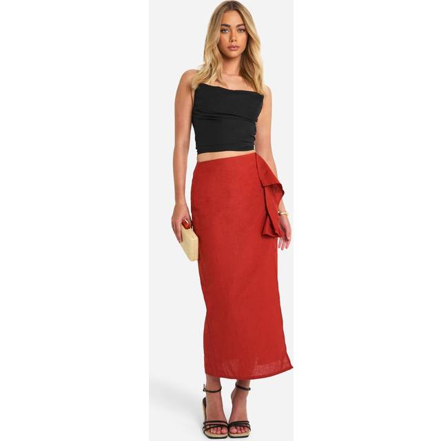 Womens Drape Detail Split Midaxi Skirt - Orange - 10, Orange