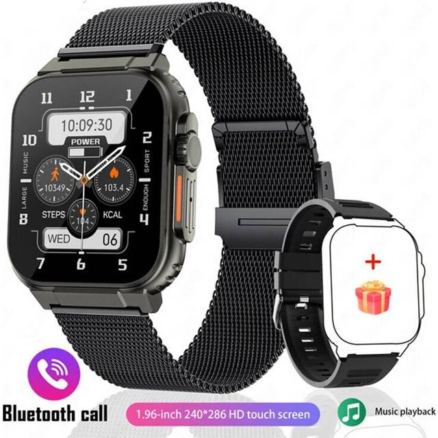(mesh black, 600mA-Bluetooth call) HYTRON Bluetooth Call Smart Watch Men 1.96inch 600Mah Large Battery 100+