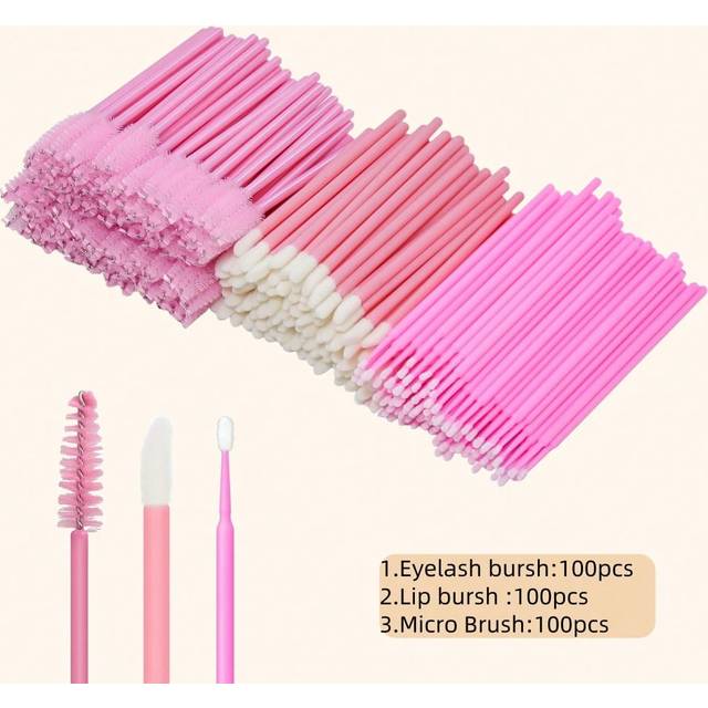 SHEIN Eyelash Extension Brush Kit â Disposable Lash Spoolies, Micro Swabs, Lip Gloss Brushes 3-In-1 Set, 100/300/450/600/750/900pcs