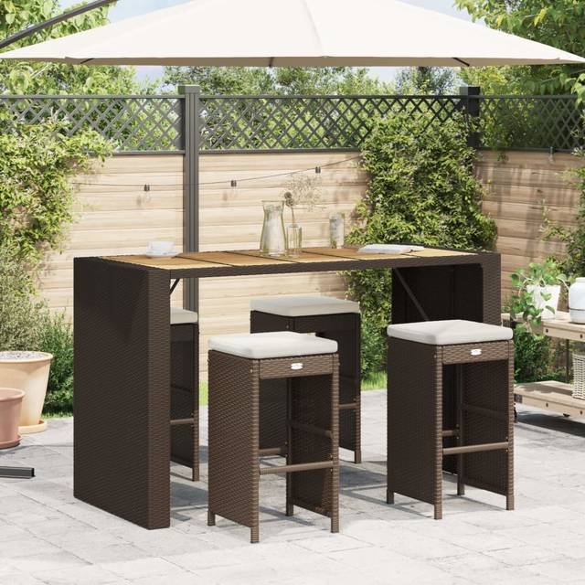 Vidaxl - Garden Bar Stools with Cushions 4 pcs Brown Poly Rattan