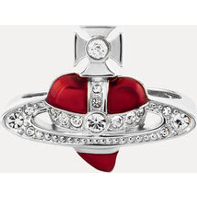 Vivienne Westwood New Diamante Heart Ring Silver Red Silver / Cubic Zirconia / Enamel Unisex - M