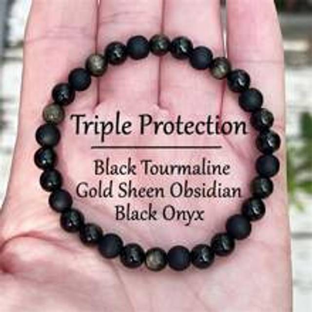 1 stycke 6 mm svart turmalinarmband, guldobsidian, svart onyx, 6 mm stretcharmband, naturliga ädelstenar, trippelskyddsarmband - Multifärgad