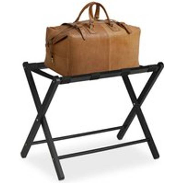 Wooden Luggage Rack, Foldable Suitcase Storage Stand, for Hotels & Travelling, HxWxD: 54.5 x 66 x 44 cm, Black - Relaxdays