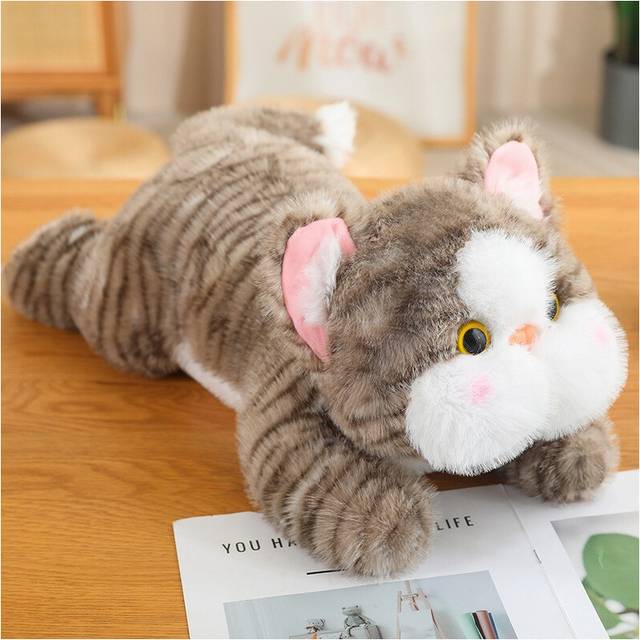 (Coffee, 45cm/17.72in) Position Prone Cat Plush Toy Pillow Pp Cotton Filling Children Birthday Gifts