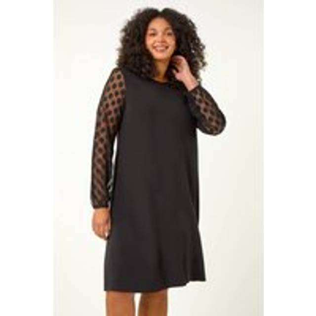 Roman Curve Black Spot Stretch Mesh Swing Dress - Size 20