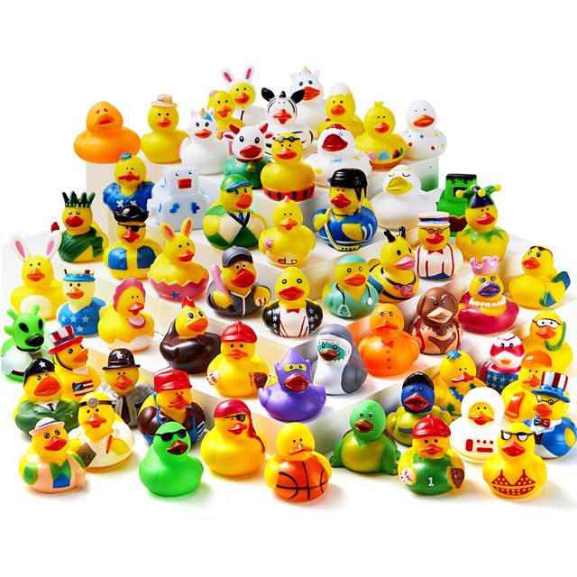 15 Pcs Rubber Ducks, Random Assortment Mini Rubber Duckie Toys with Mesh Carry Bag for Kids Baby Bath Shower Toys, Birthday Gifts, Summer Beach Pool
