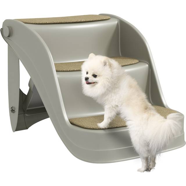 PawHut Foldable Pet Stairs 3 Steps with Non-slip Mats for Small Dogs - Grey | TJ Hughes