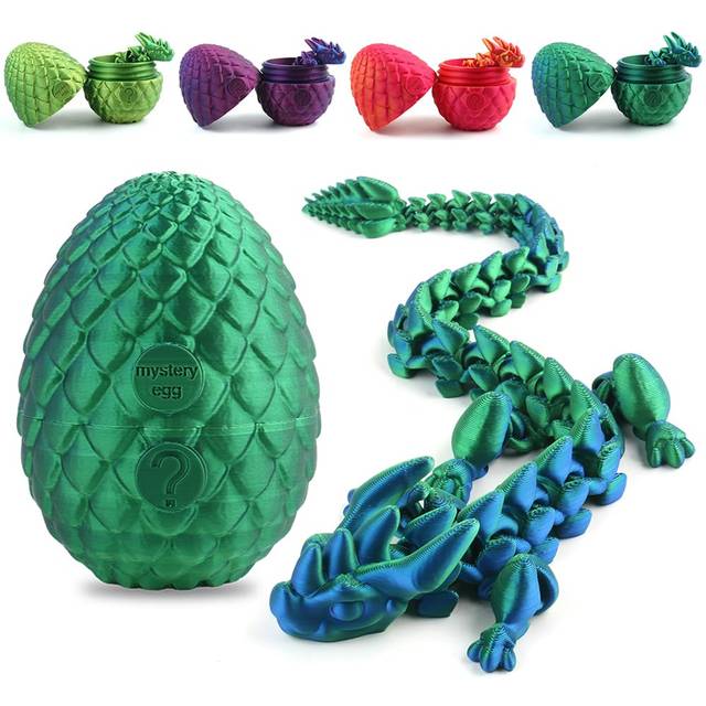 3D Printed Dragon Egg  12 inch Crystal Dragon Fidget Toys  Full Articulated Dragon Crystal Dragon in Egg  Adults Fidget Toys for Autism ADHD (Laser Gr