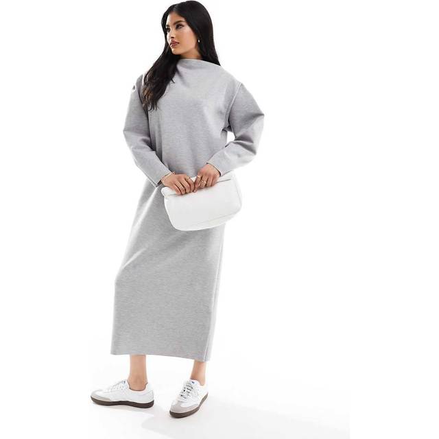 ASOS DESIGN – Grå midilång sweatshirtklänning med långa ärmar och båtringning-Grön/a