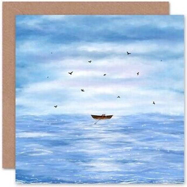 Row Boat Bird Sea Painting Scene Blank Greeting Card With Envelope
