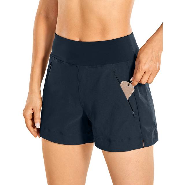 cRZ YOgA Womens Lightweight Mid Rise Hiking Shorts 4 - Stretch Athletic Summer Travel Outdoor golf Shorts Zip Pockets True Navy X-Small