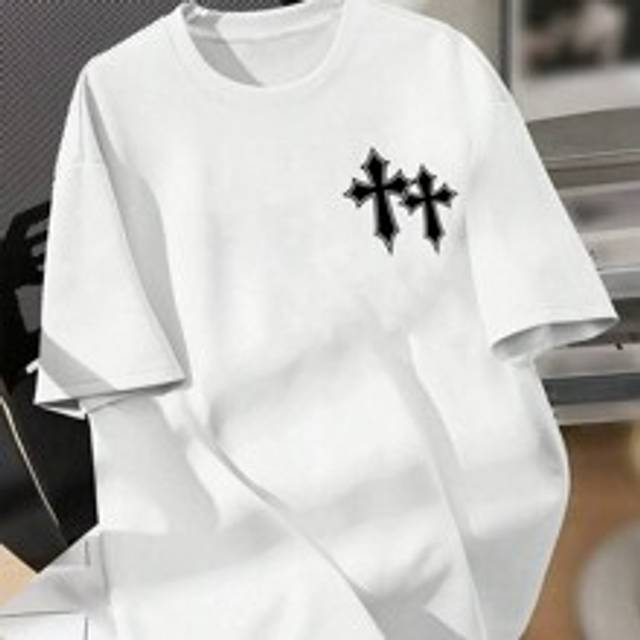 Tonårspojke Casual korsmönster kortärmad T-shirt, lämplig för sommaren - Vitt (14Y,13Y,16Y,15Y)